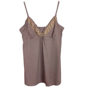 Y2K Dusty Pink Baby Doll Tank Top Velvet Trim 100% Cotton Size Medium M Fairy